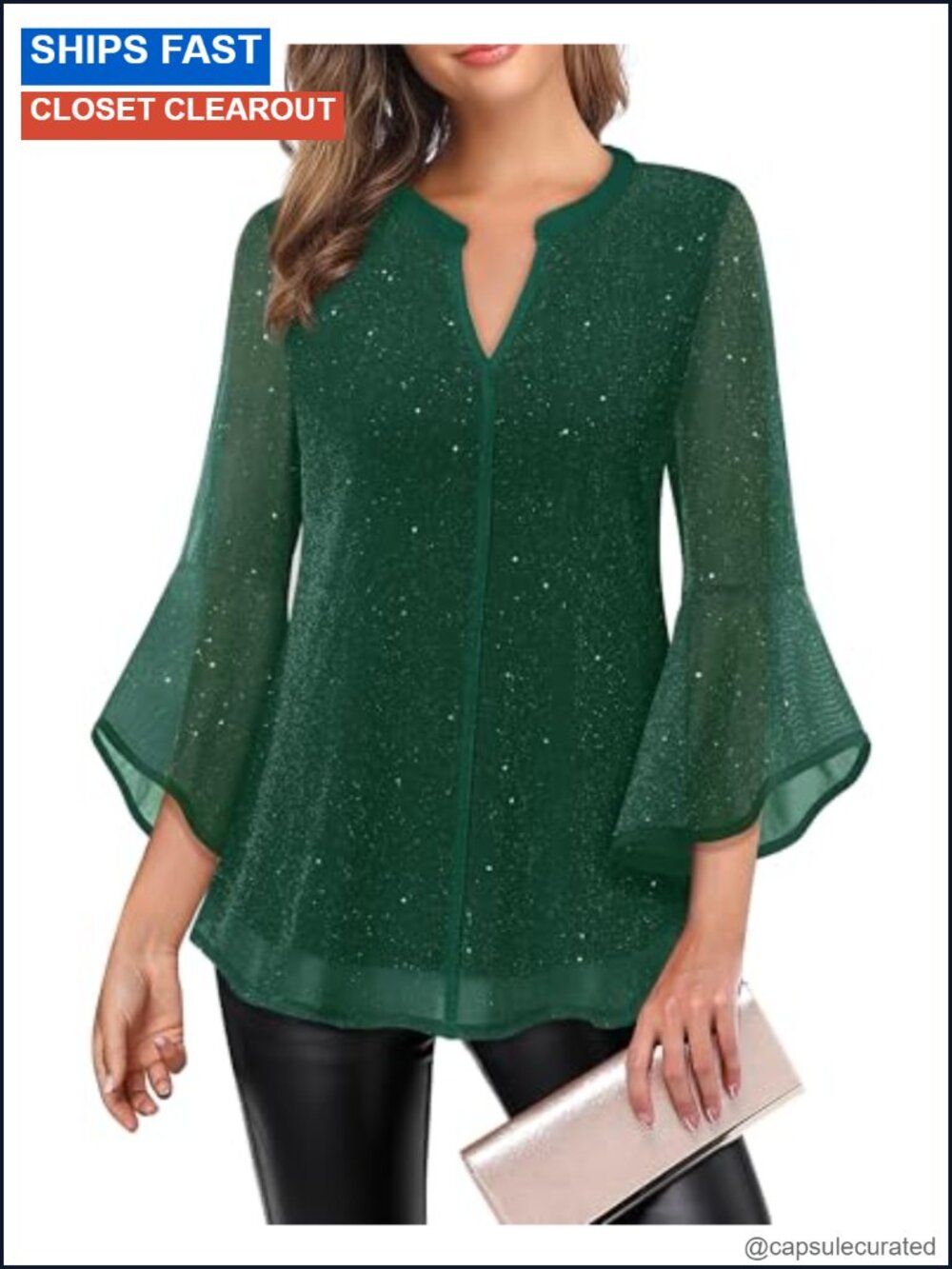 Women's 3/4 Sleeve Dressy Mesh Blouse Casual Flowy Layered Tunic Top